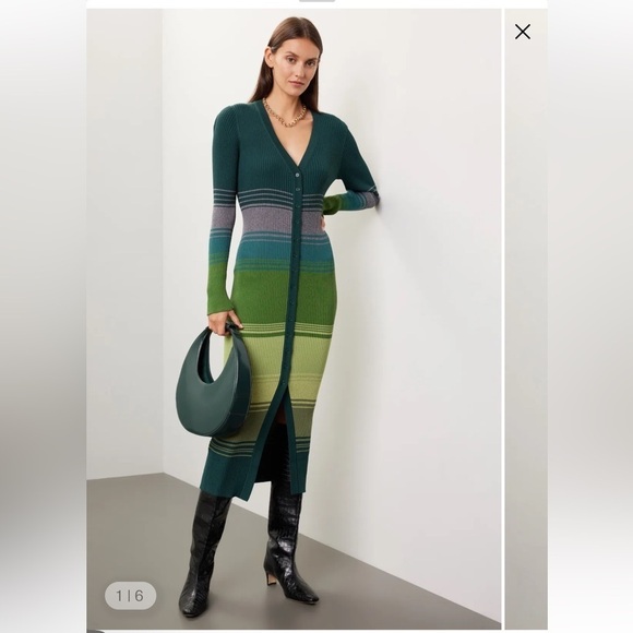 STAUD Dresses & Skirts - Staud pine forest shoko Striped multi Green Knit Dress